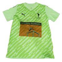 Neónově zelené športové tričko s obrázkami a nápismi Puma