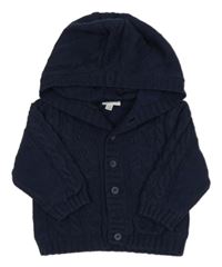 Tmavomodrý vzorovaný propínací podšitý svetr s kapucí 