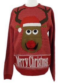 Pánsky červený vzorovaný vianočný sveter so sobom F&F