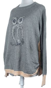 Dámský šedo-růžový svetr se sovou Mantaray 