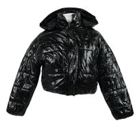 Dámská černá latexová crop zateplená bunda s odepínací kapucí Boohoo 