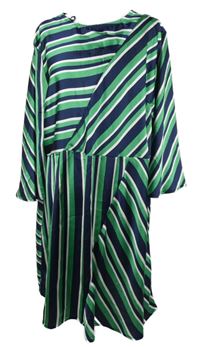 Dámské zeleno-tmavomodré pruhované saténové šaty AX 