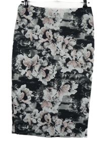 Dámska sivo-čierno-ružová kvetovaná púzdrová sukňa M&S