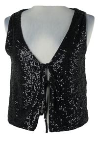 Dámský černý flitrový crop top na zavazování River Island