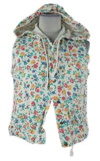 Dámská bílá květovaná plátěná vesta s kapucí Gitano 