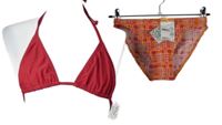 Nové - Dámské malinovo-oranžové kostkované dvoudílné plavky Lycra