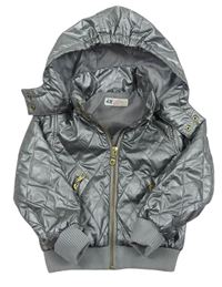 Strieborná šušťáková jarná zateplená bunda s kapucňou H&M