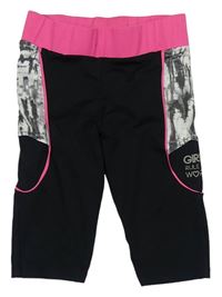 Čierno-neónově ružovo-biele športové elastické kraťasy F&F