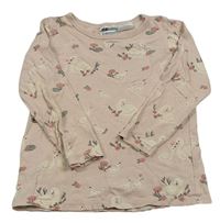 Svetloružové tričko s labuťami  H&M