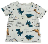 Biele rebrované tričko s dinosaurami SHEIN