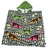 Sivo-čierne froté osuškové pončo s dinosaurami a kapucňou