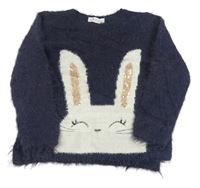 Tmavomodrý chlpatý sveter s králikom H&M