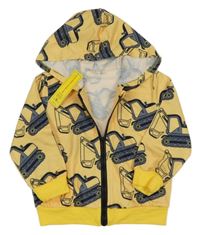 Nové - žltá ľahká prepínaci mikina s bagrami a kapucňou Shein