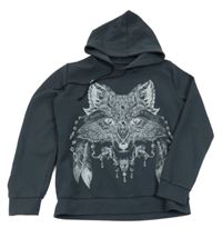 Tmavosivá mikina s vlkem a kapucňou