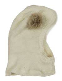 Bílá pletená kukla s bambulkami 