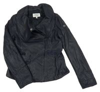 Tmavomodrá perforovaná koženková jarní bunda Armani Jeans