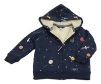 Tmavomodrá zateplená propínací mikina s planetami a kapucí Joules