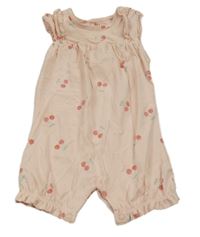 Svetloružový bavlnený kraťasový overal s třešničkami Tu