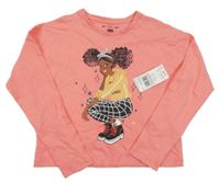 Nové - růžové triko s dívkou F&F
