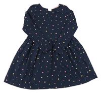 Tmavomodro-farebné bavlnené šaty so srdiečkami a bodkami H&M