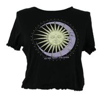 Dámské černé crop tričko se sluníčkem H&M