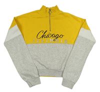 Žlto-sivá crop mikina s nápisom H&M