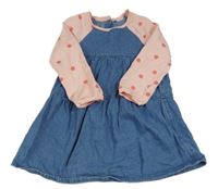 Svetloružová -modré teplákovo/riflové šaty s bodkami George