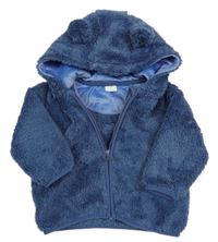 Tmavomodrá chlupatá propínací mikina s kapucí Next