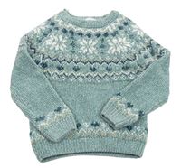 Zelenkavý melírovaný žinylkový sveter so vzorom a vločkami PRIMARK