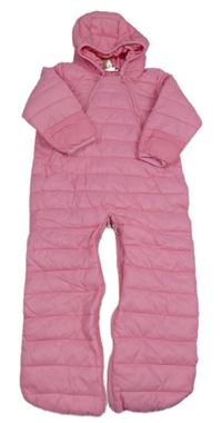 Růžová prošívaná šusťáková zimní kombinéza s kapucí Papagino