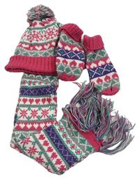 3set- barevná vzorovaná čepice + šála + rukavice