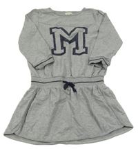 Šedé teplákové šaty s písmenem Vertbaudet