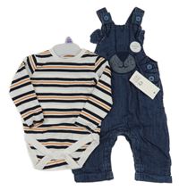 Nové - Tmavomodré laclové podšité rifle s tygrem + pruhované body 