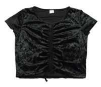 Čierne zamatové crop tričko s nařasením Lindex