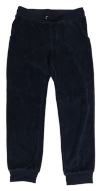 Tmavomodré zamatové tepláky H&M