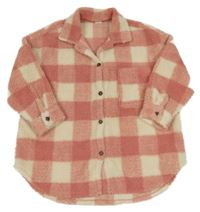 Ružovo-smotanová kockovaná huňatá košeľová bunda Next