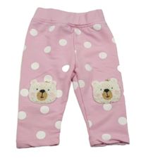 Svetloružové bodkovaná é ľahké tepláky s medvedíkmi