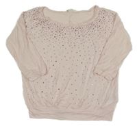 Svetloružové ľahké tričko s kamienkami H&M