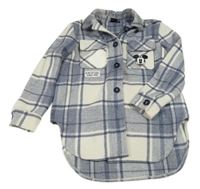 Modrošedo-bílá kostkovaná košilová bunda s Mickeym Disney