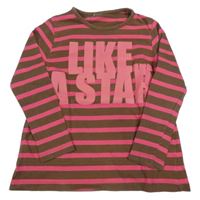 Růžovo-hnědé pruhované triko s nápisem 