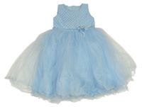 Svetlomodré krajkovo/tylové slávnostné šaty s perlami