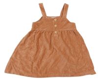 Broskvové zamatové rebrované šaty s gombíkmi Topolino