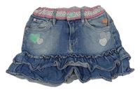 Modrá rifľová sukňa so srdiečkami a volánikmi H&M