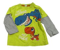 Limetkovo-sivé tričko s dinosaurami Kiki&Koko