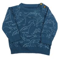 Petrolejový sveter s dinosaurami Tu