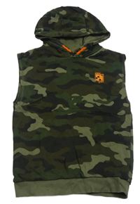 Kaki-čierna army tepláková vesta s kapucňou F&F