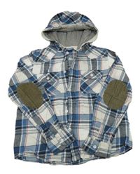 Modro-bílá kostkovaná flanelová košile s kapucí Pepperts