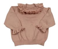 Svetloružový sveter s volánikmi Shein