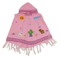 Ružové svetrové pončo s obrázkami a kapucňou