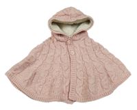 Růžové copánkové svetrové vlněné pončo s kapucí Next 